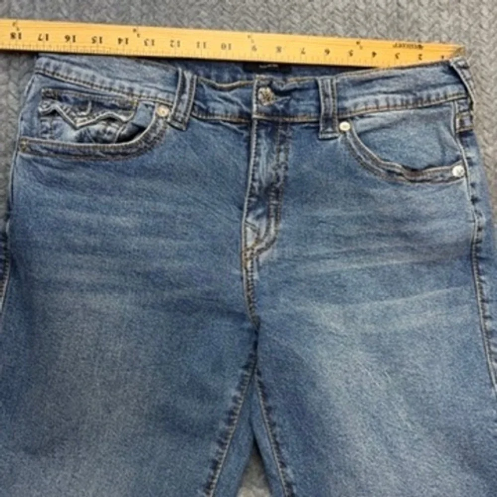 True‎ Religion Geno Relaxed Slim Jeans Size 34x29 Blue Big T Flap Denim